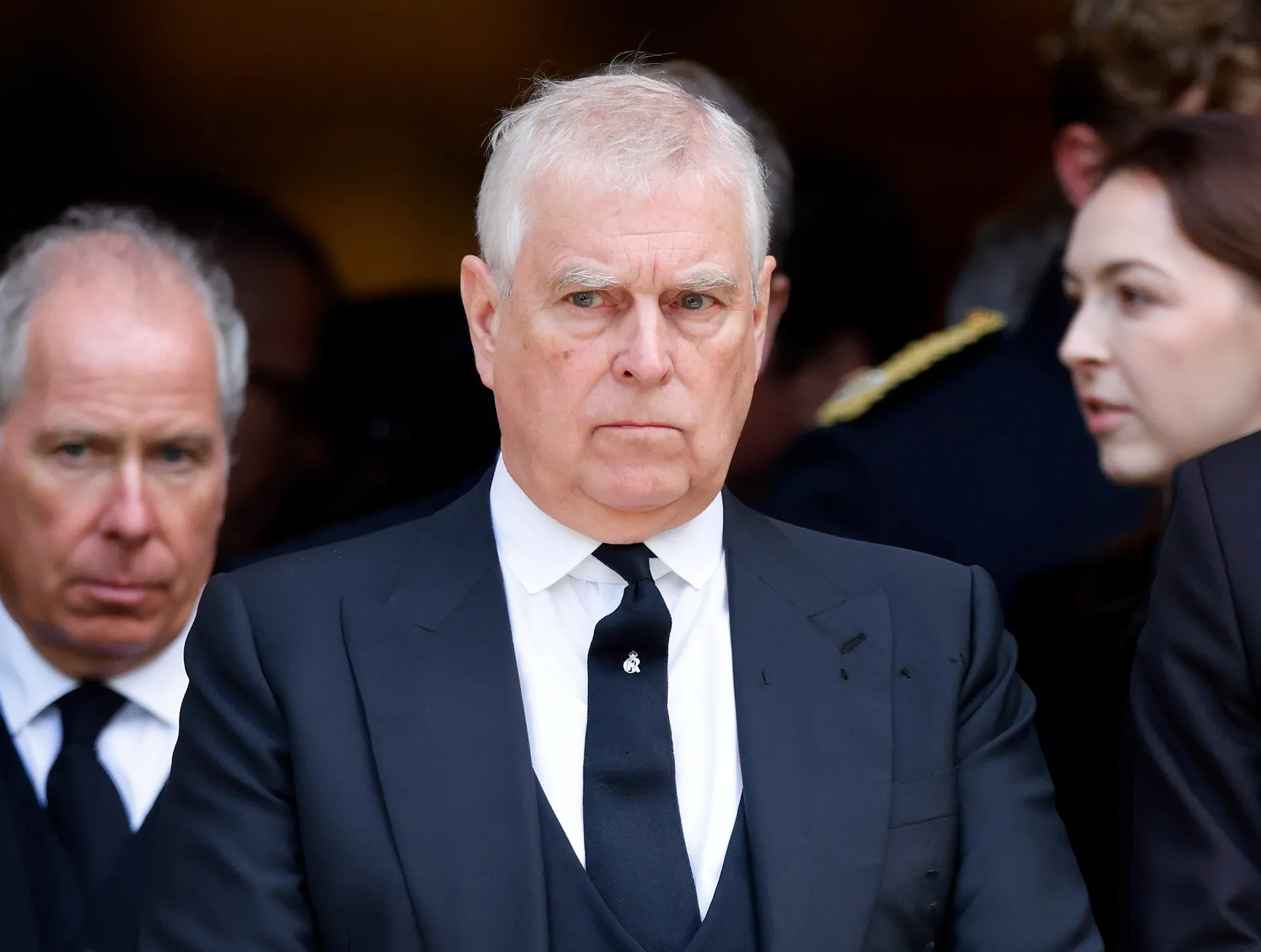 Prince Andrew, Duke of York, at Katharine, Duchess of Kent's Requiem Mass service.