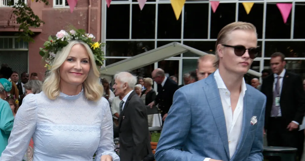 Marius Borg Høiby and Crown Princess Mette-Marit at a garden party in Trondheim, Norway.