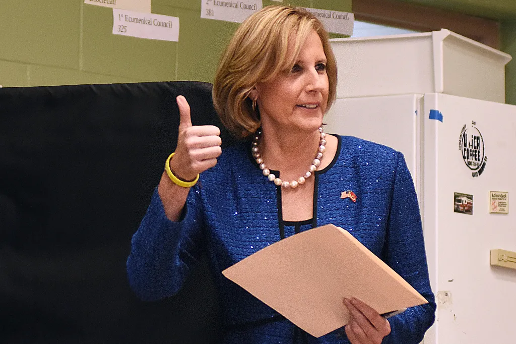 Congresswoman Claudia Tenney giving a thumbs up after voting.