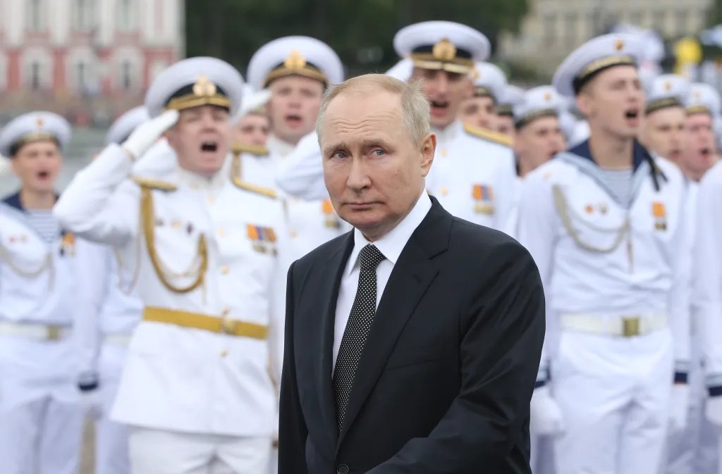 Russian President Vladimir Putin at the Navy Day Parade in Saint Petersburg.