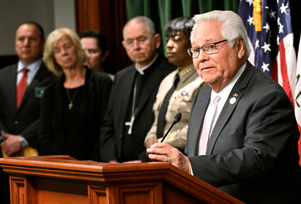 Senator Bob Archuleta speaking at a press conference.