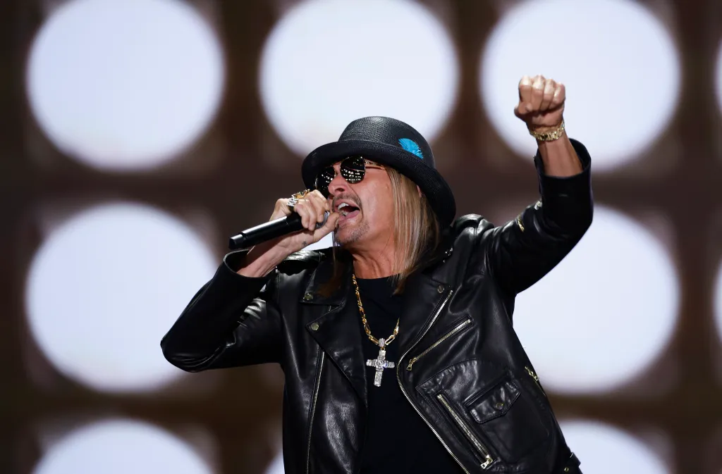 Kid Rock performs at the Republican National Convention at the Fiserv Forum on July 18, 2024.