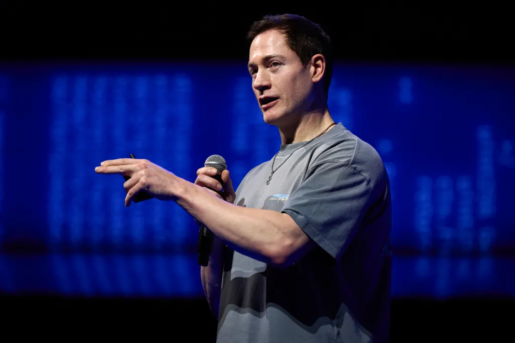 Bryan Johnson, co-founder and chief executive officer of Blueprint, speaking during the Bitcoin 2025 conference.