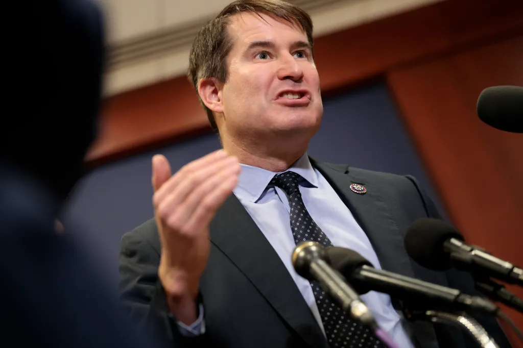 U.S. Rep. Seth Moulton speaking to the media.