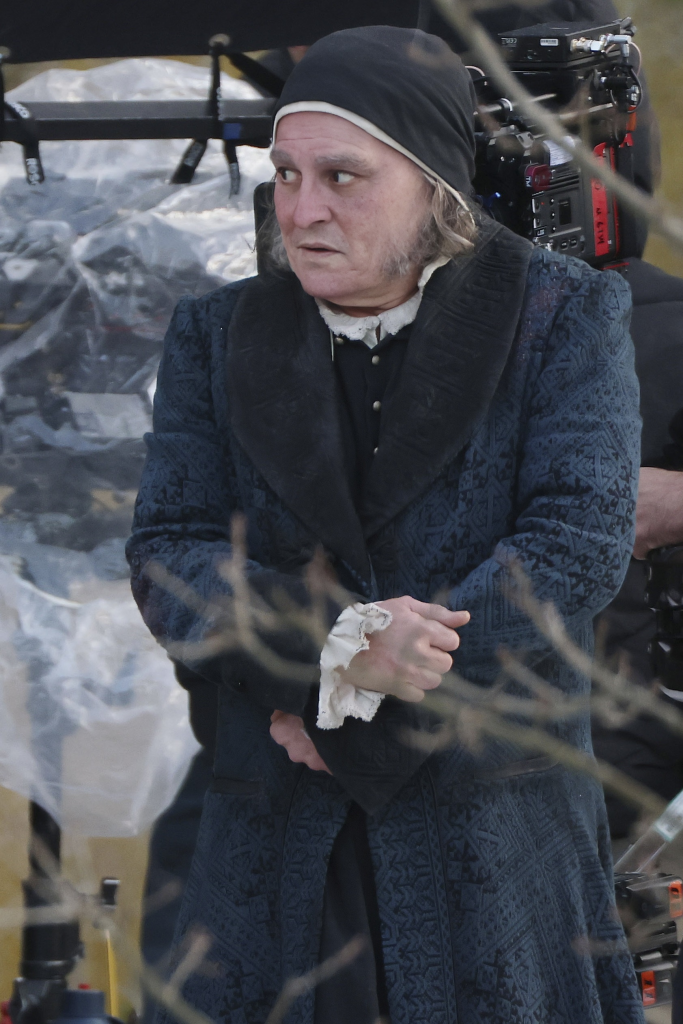Johnny Depp in costume as Scrooge for the film 