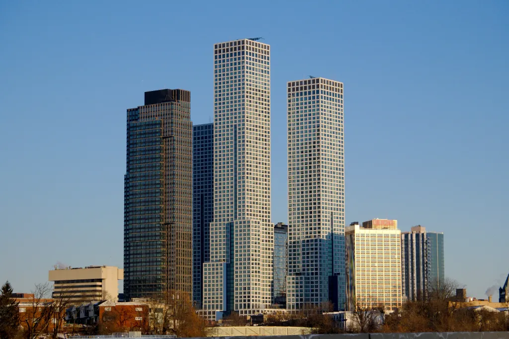 A cluster of new residential towers rises in the Journal Square section of Jersey City.