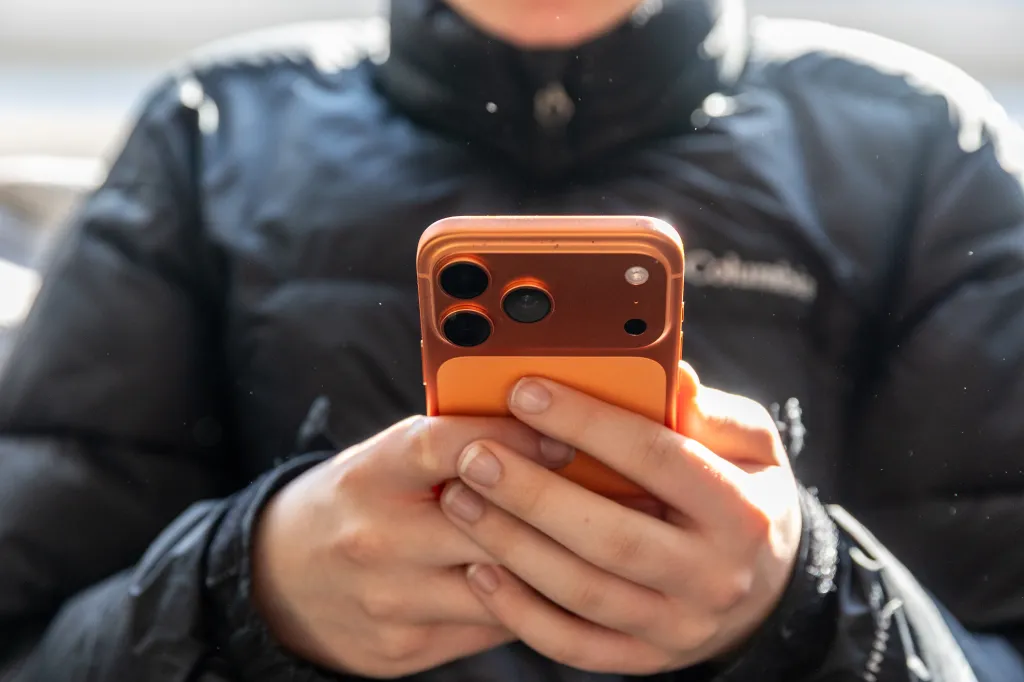 a person looking at a phone in their hands