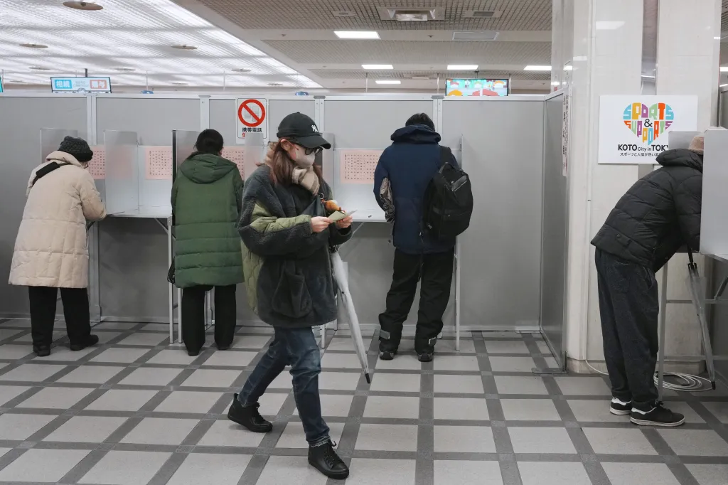 People voting in the House of Representatives election at a polling station in Tokyo on Feb. 8, 2026.