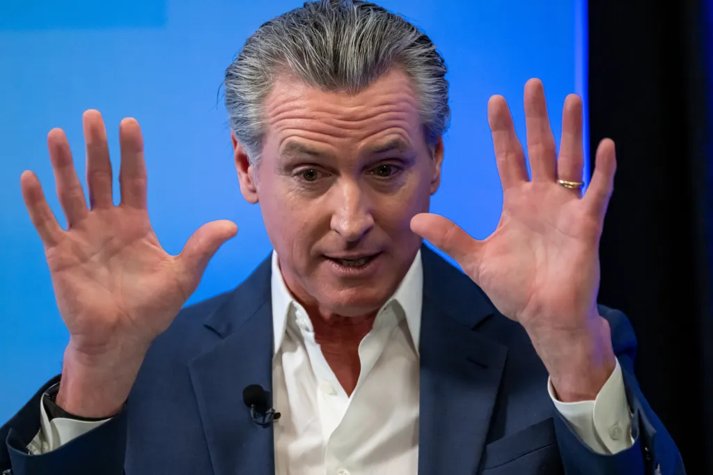 Gavin Newsom speaking at an interview.
