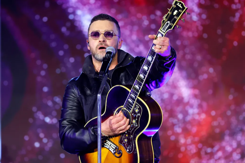Justin Timberlake performing on stage during the 2026 Recording Academy Honors.