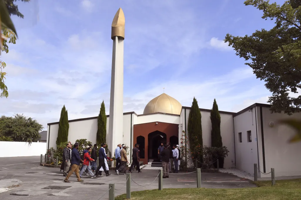 Members of the local Muslim community enter the Al Noor mosque after it was reopened in Christchurch on March 23, 2019.
