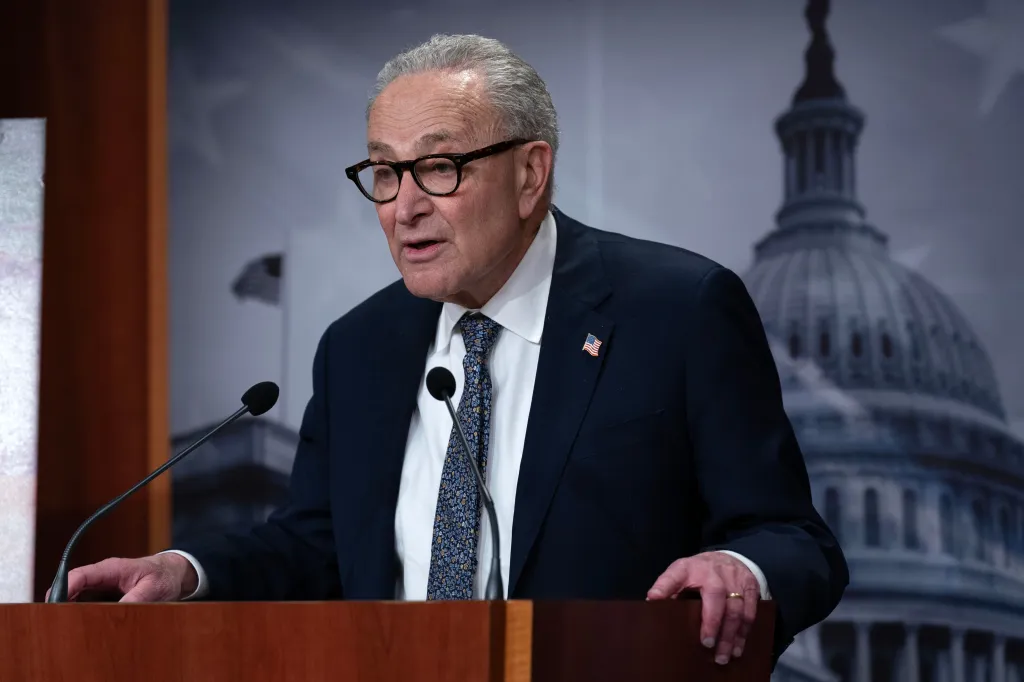 Senate Minority Leader Chuck Schumer speaks at a news conference at the Capitol on Jan. 30, 2026.