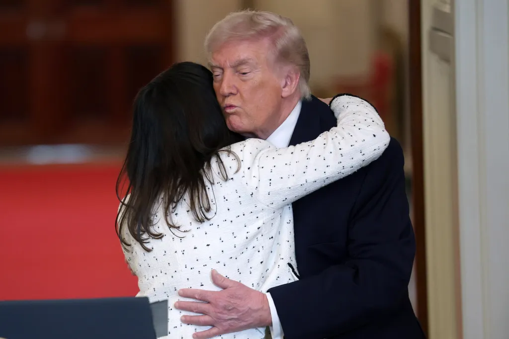 President Trump embracing Allyson Phillips at the Angel Families remembrance ceremony.
