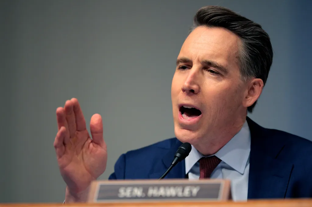 Senator Josh Hawley testifying at a Senate oversight hearing.