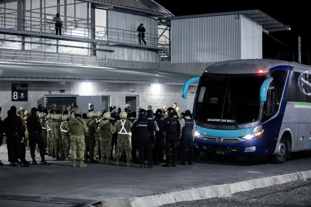 A bus arrives to the maximum security penitentiary CECOT as part of a detainee exchange agreement between Venezuela and United States on July 18, 2025.