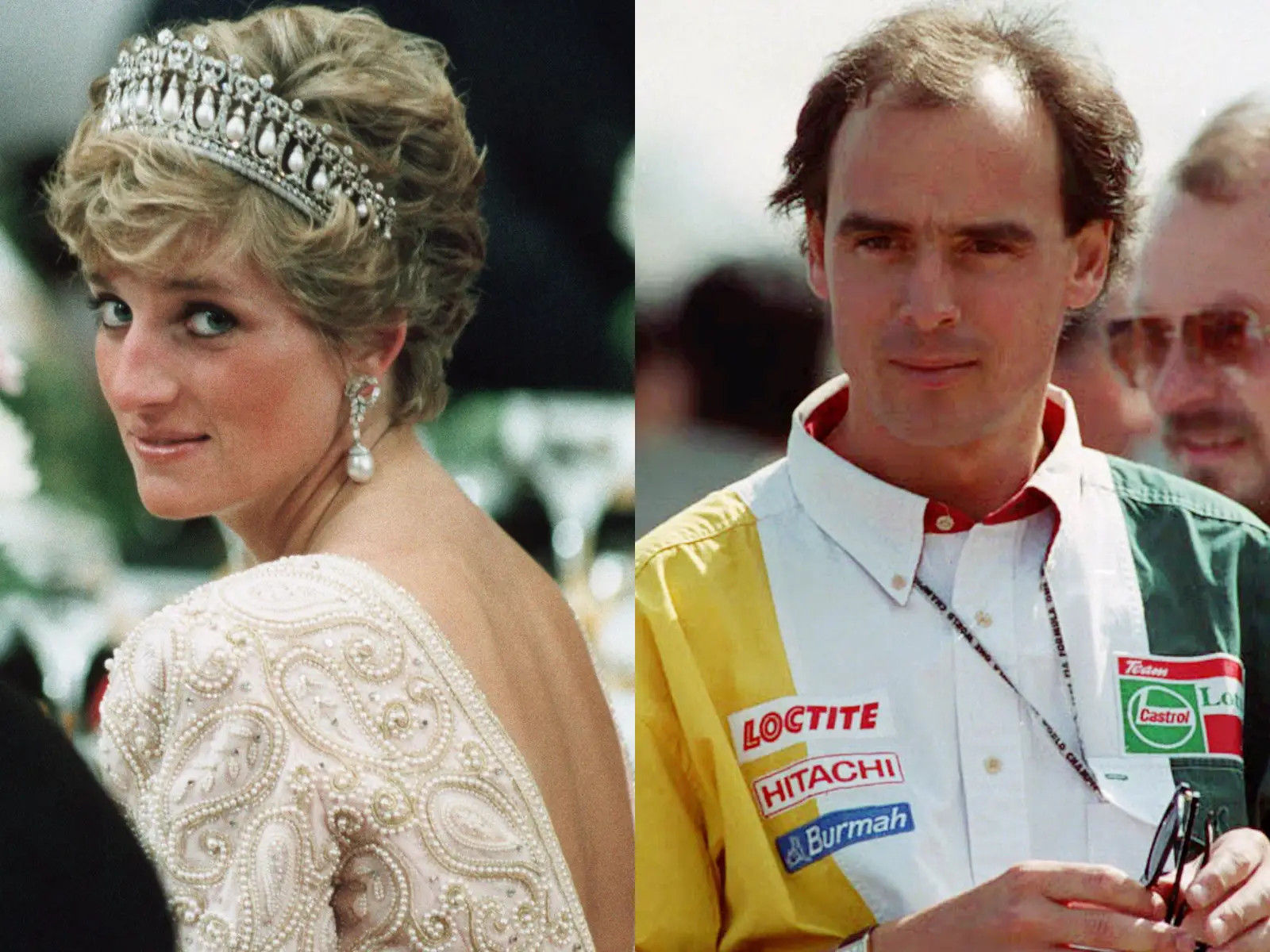 A side by side image of Princess Diana and James Gilbey.