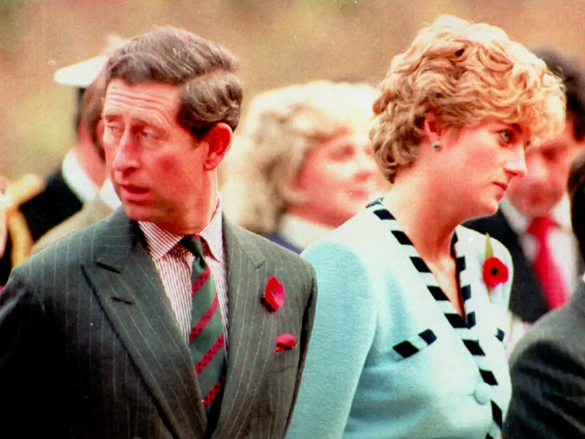 Prince Charles and Princess Diana looking away from each other in 1992.
