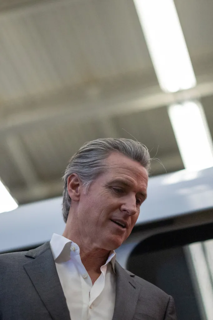 California Governor Gavin Newsom at a signing event for Bay Area transit agencies.
