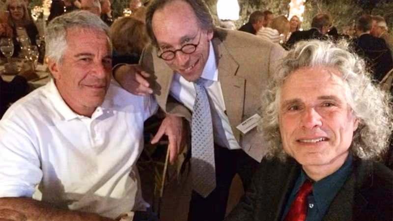 Jeffrey Epstein, Lawrence Krauss, and Steven Pinker in 2014.