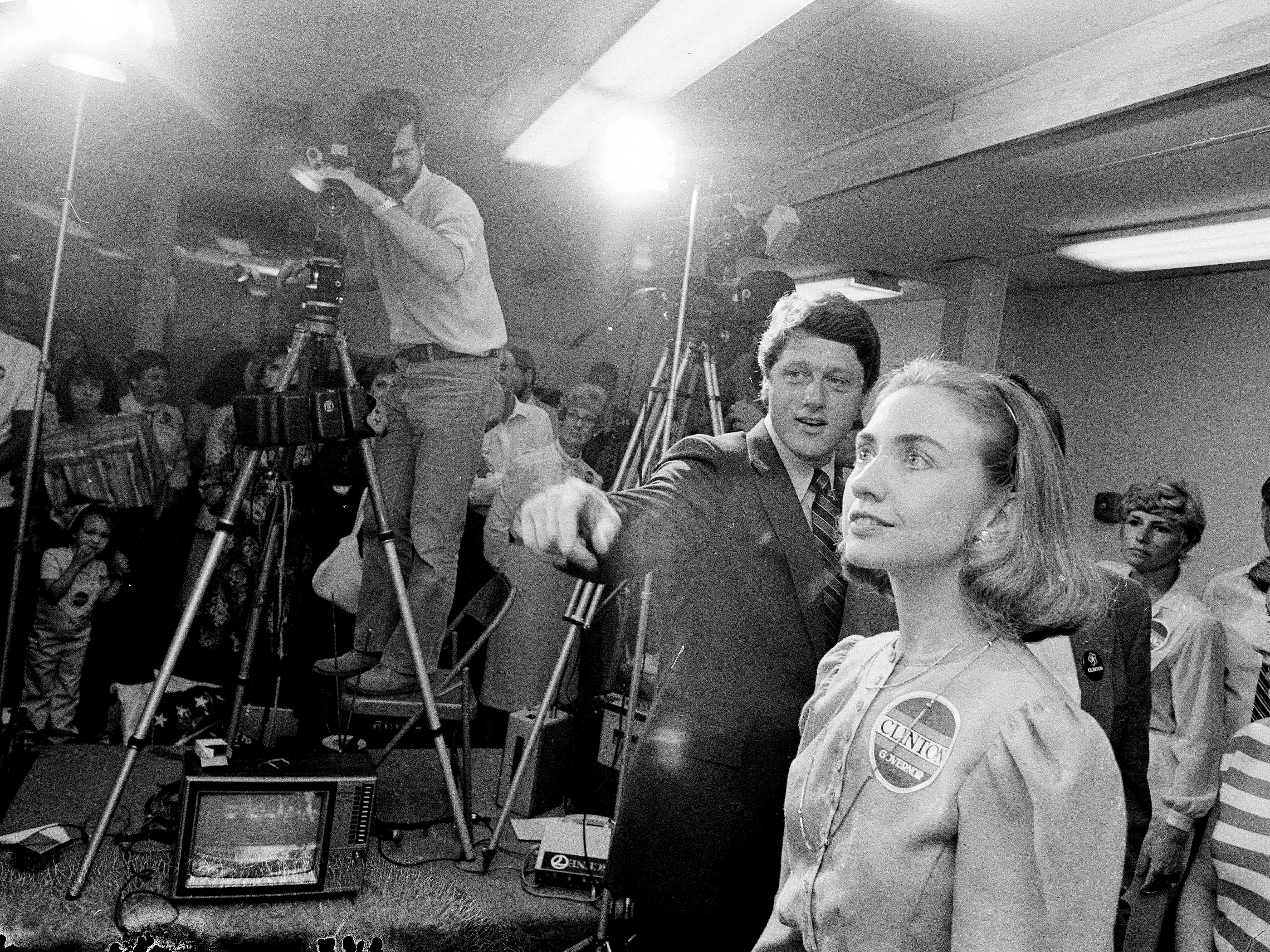 Bill Clinton and Hillary Clinton at a press event during Bill Clinton's campaign for governor of Arkansas.