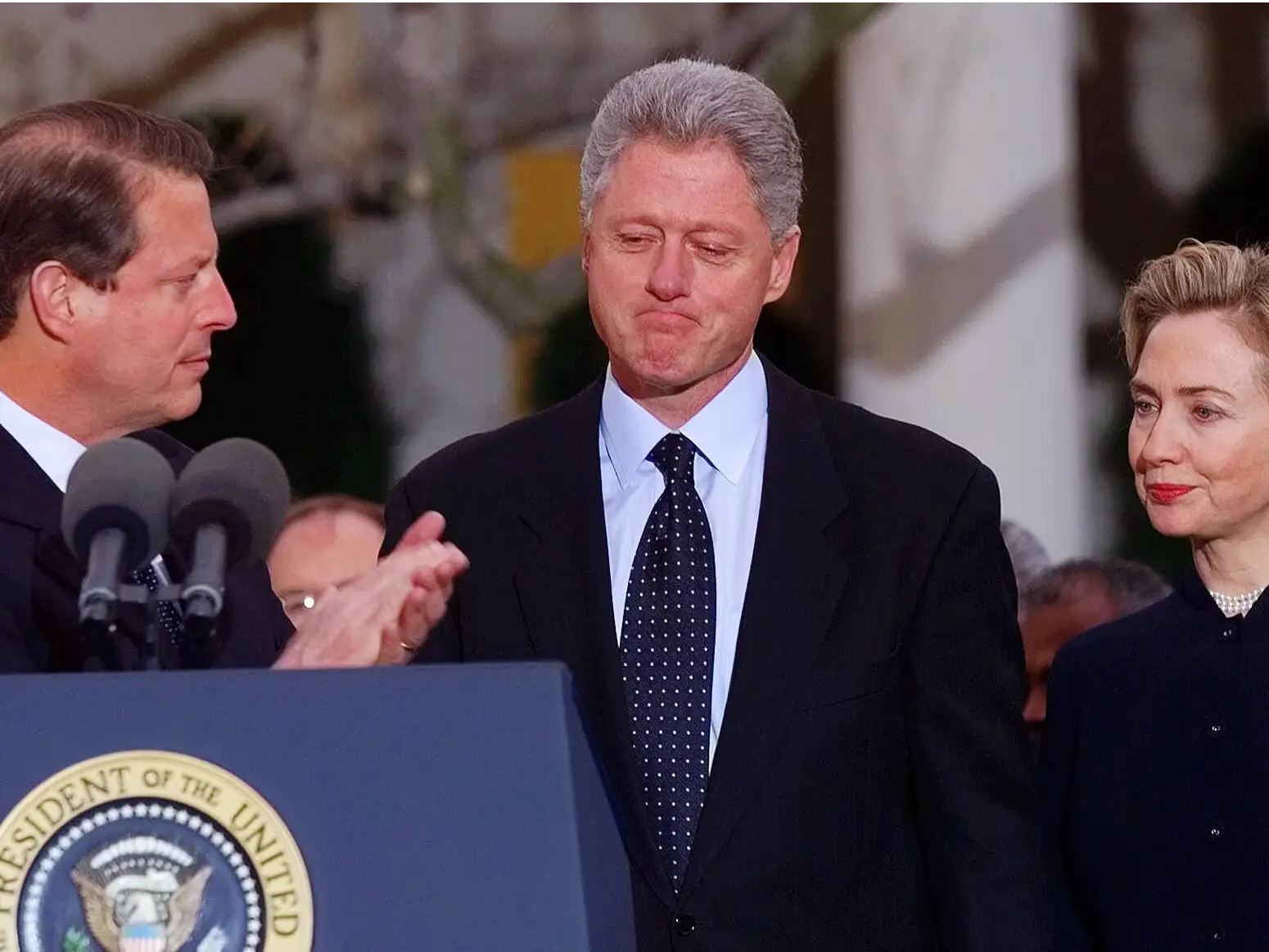 From left to right: Al Gore, Bill Clinton, and Hillary Clinton.