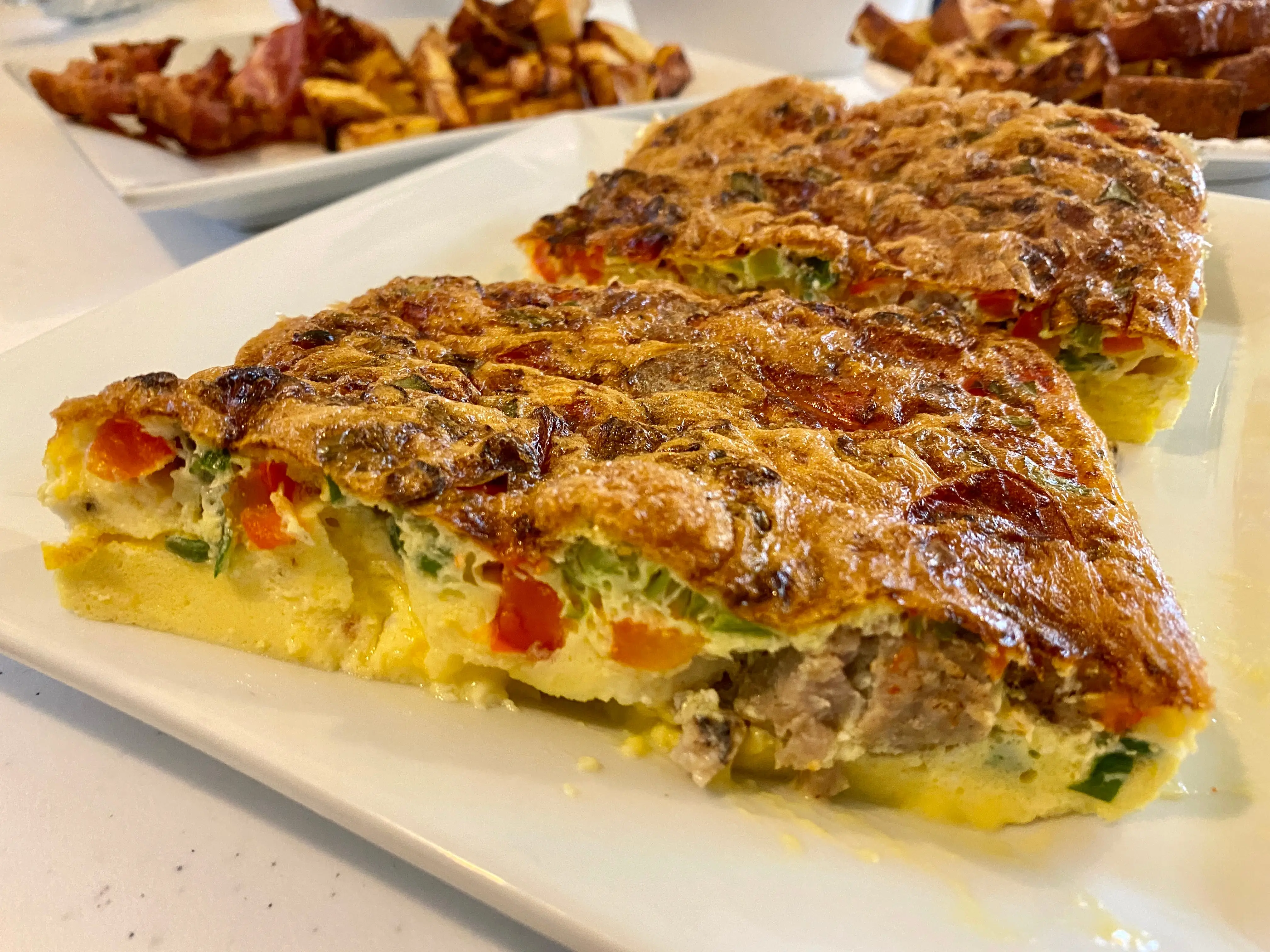 air fryer frittata on white plate
