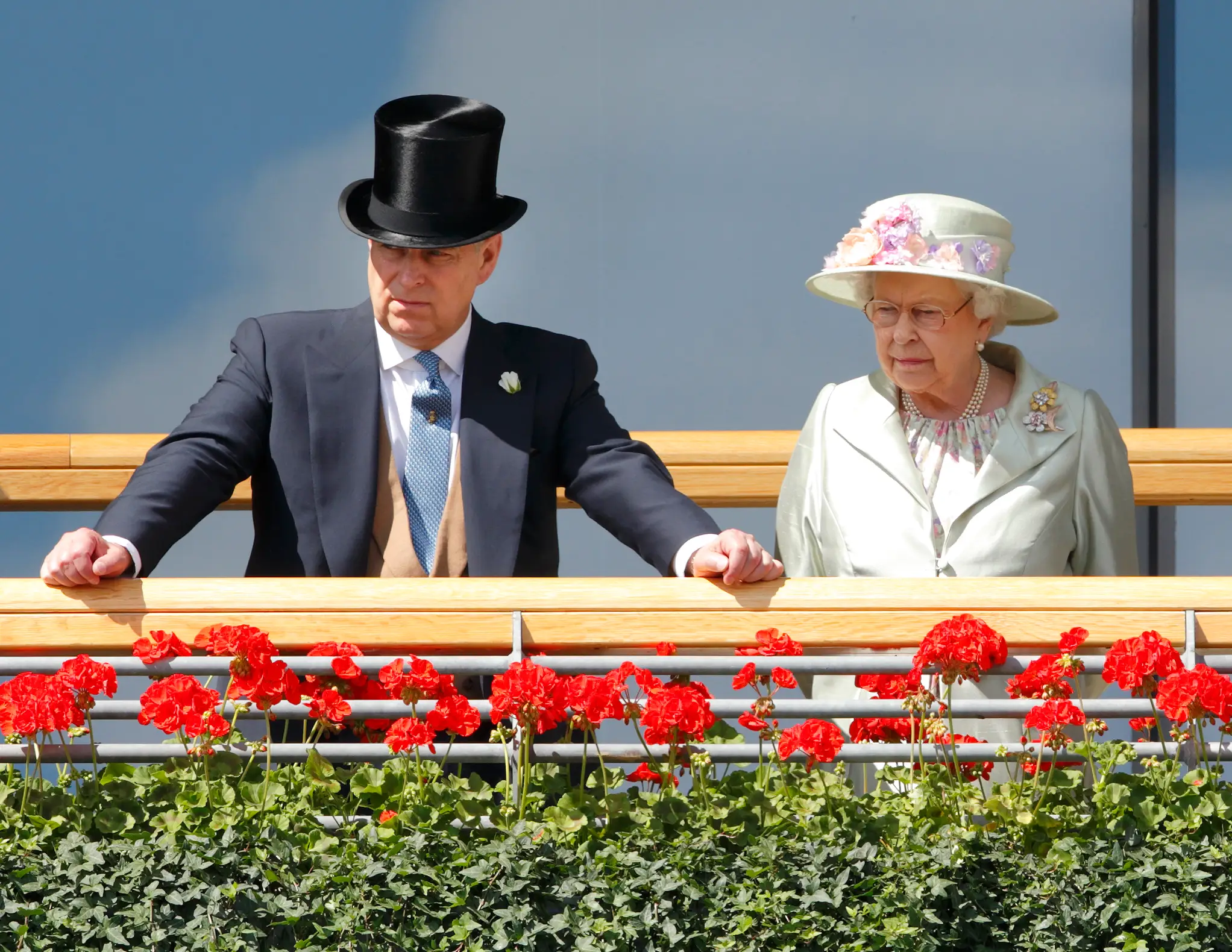 Prince Andrew, Duke of York & Queen Elizabeth II watch the horses in the parade ring as they attend Day 2 of Royal Ascot at Ascot Racecourse on June 18, 2014 in Ascot, England.