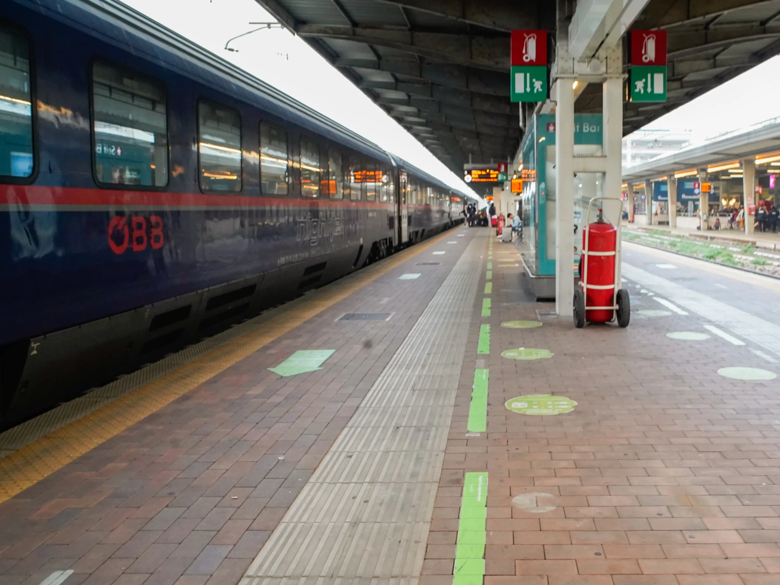 Outside of the Nightjet train as it arrives in Venice