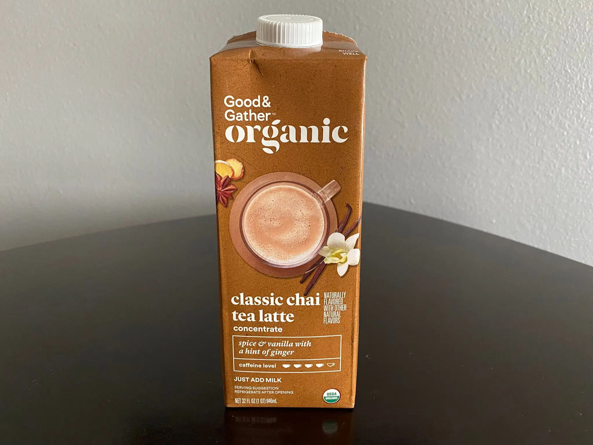 Brown carton of Good & Gather chai concentrate.