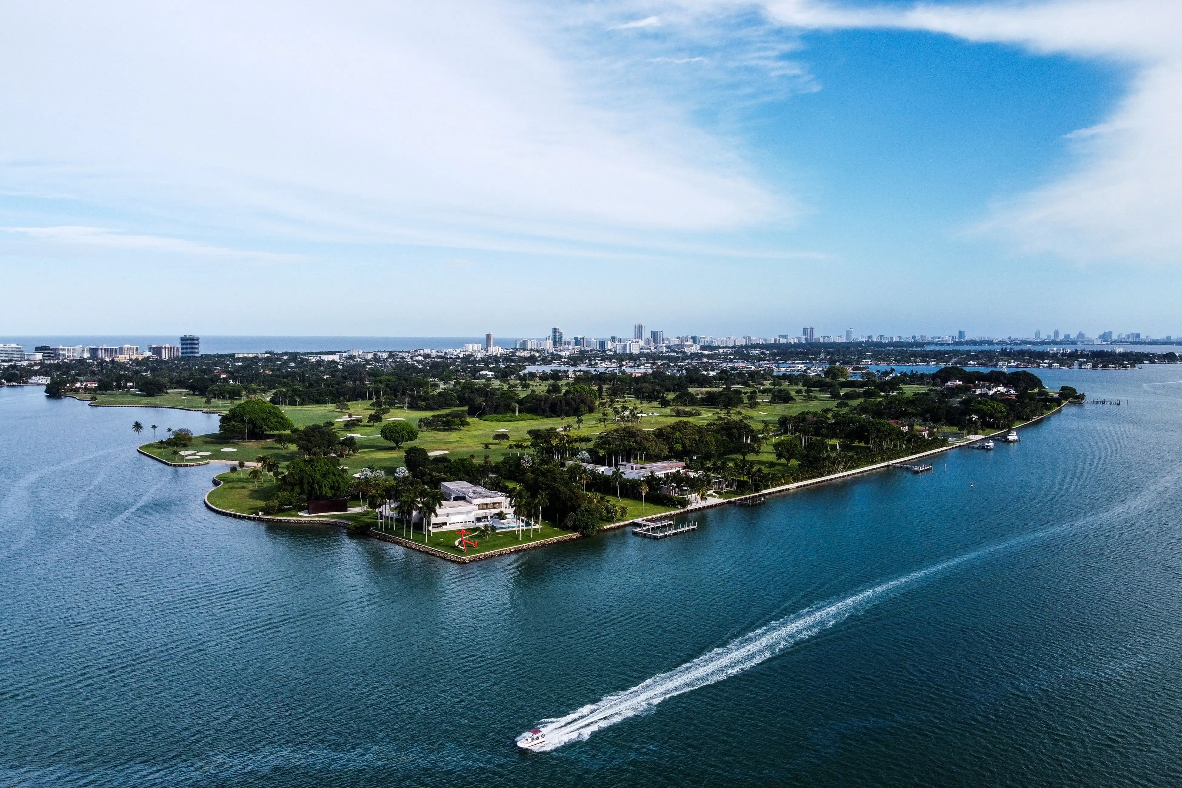 An aerial view of Indian Creek Island.