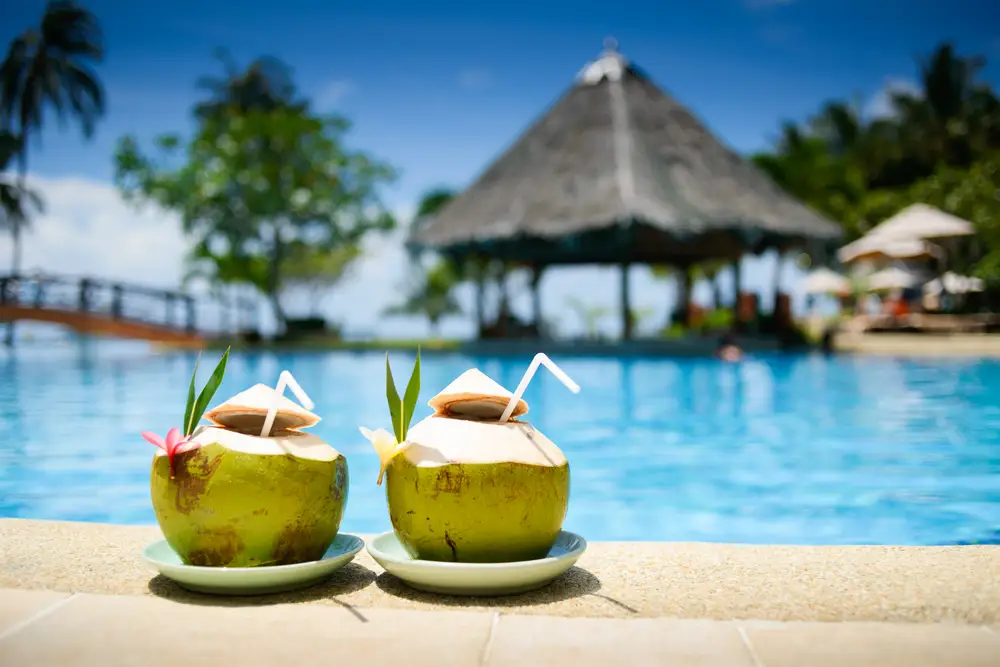 Two coconut drinks in Tahiti.