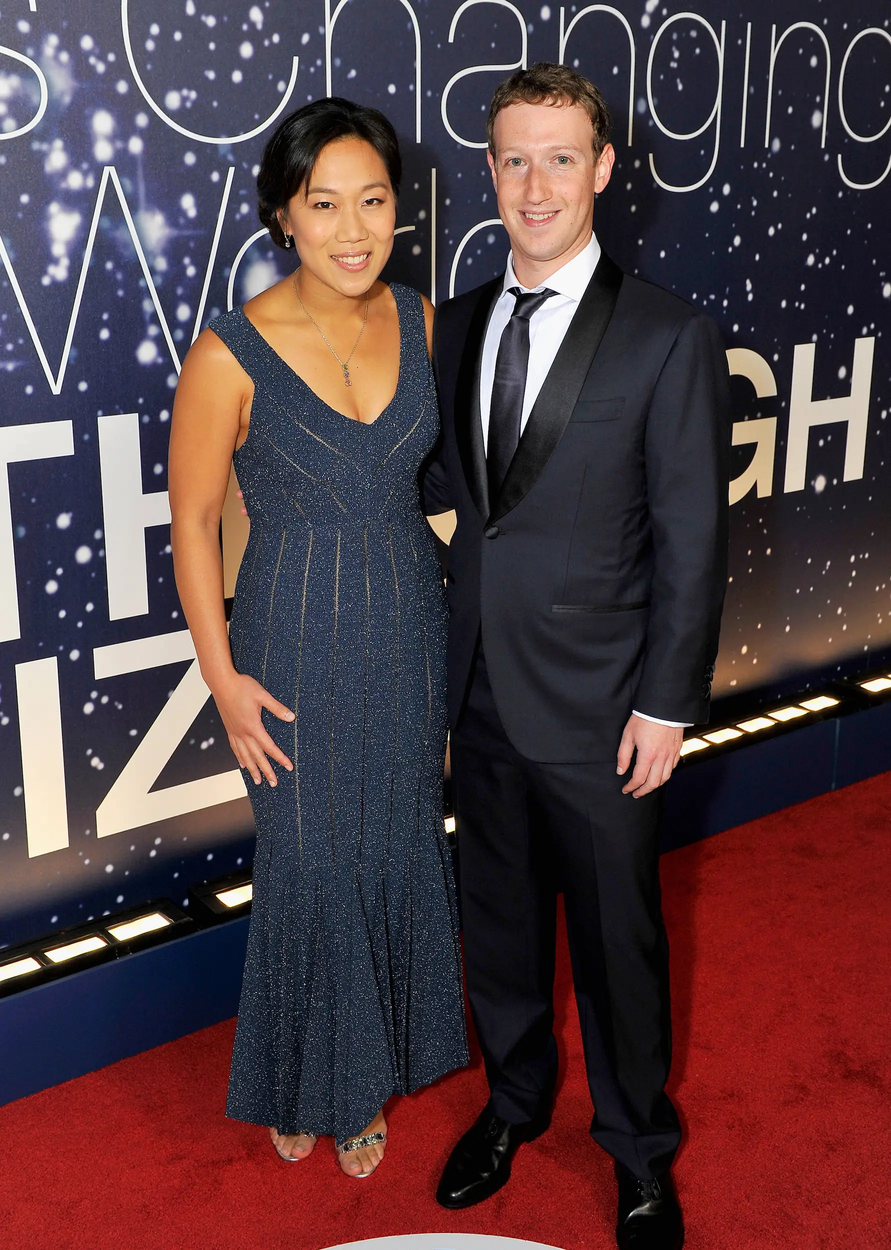 Priscilla Chan and Mark Zuckerberg attend the Breakthrough Prize ceremony in 2014.