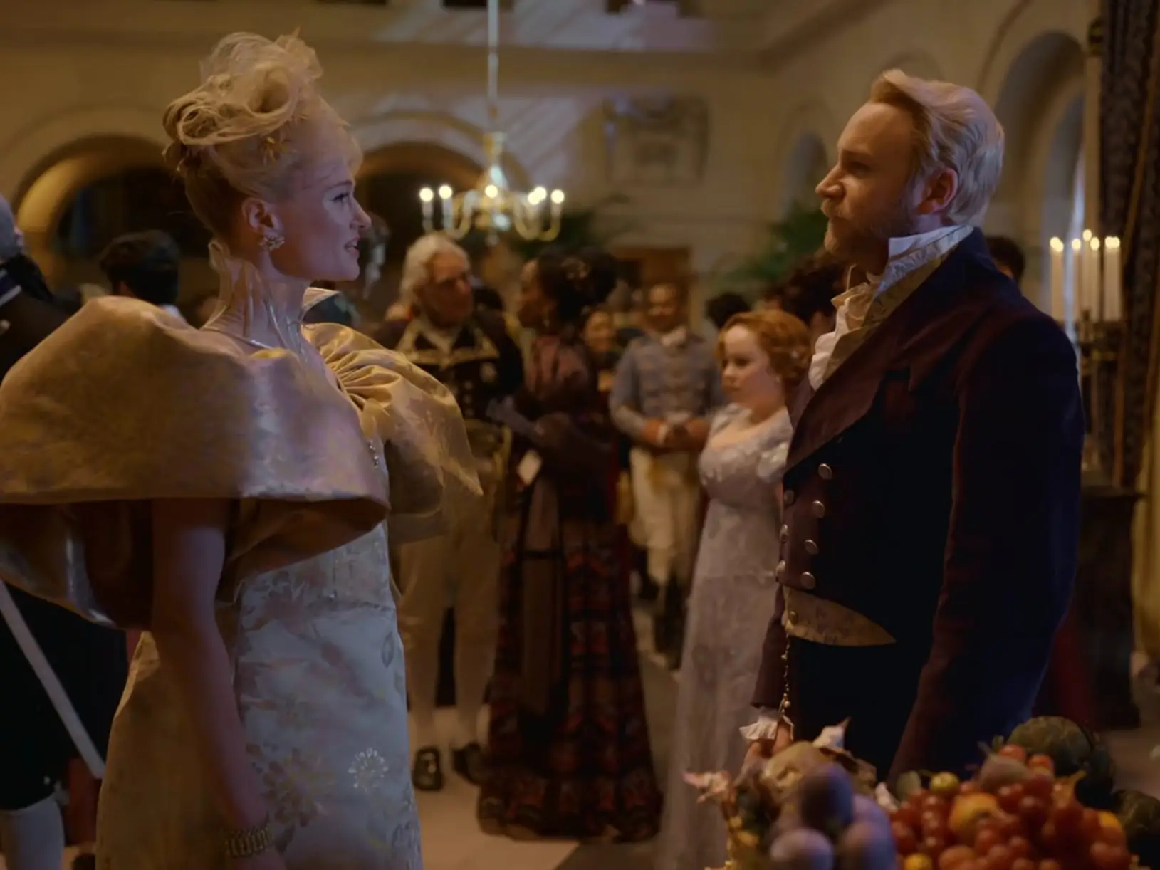 Jessica Madsen and Sam Phillips as Cressida Cowper and Lord Debling in