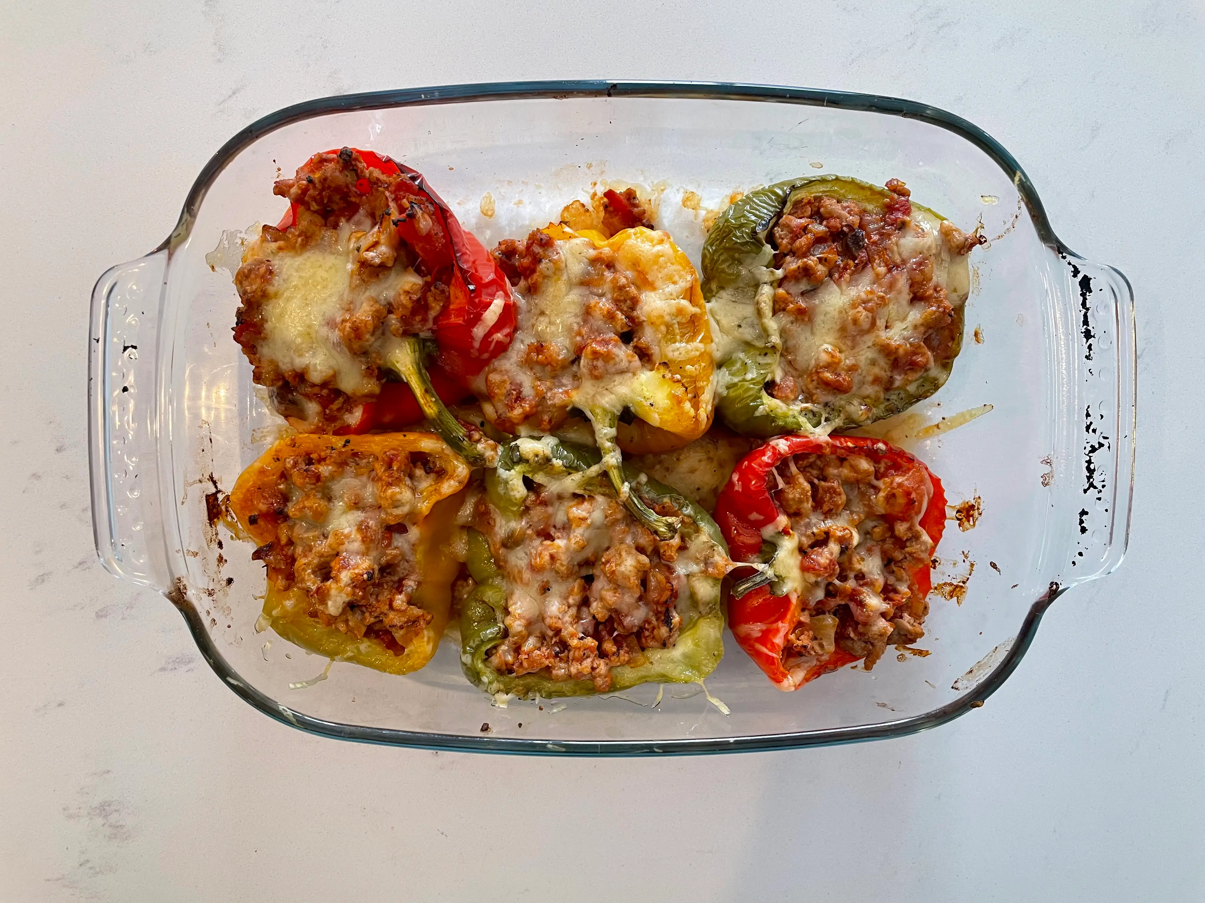 Stuffed peppers in glass dish