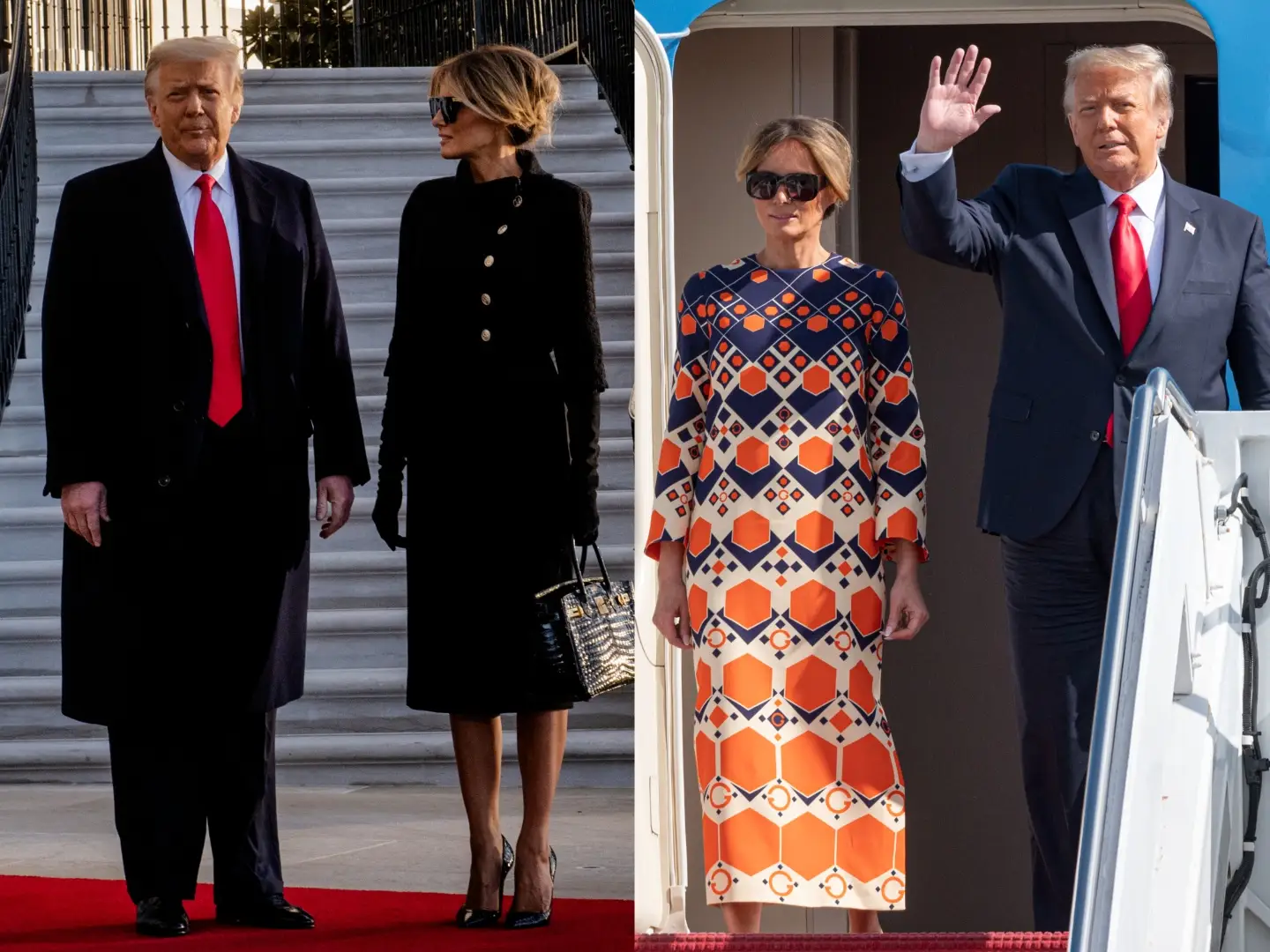 A side-by-side of Donald and Melania Trump on Inauguration Day 2021.