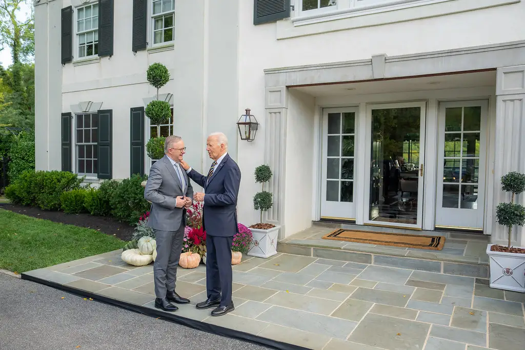 Joe Biden with the Australian Prime Minister at his home in Delaware.