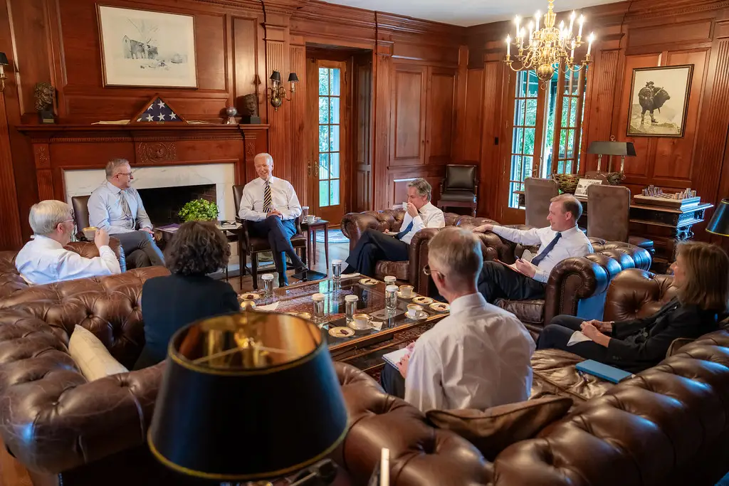 Joe Biden holds a meeting at his home in Wilmington, Delaware.