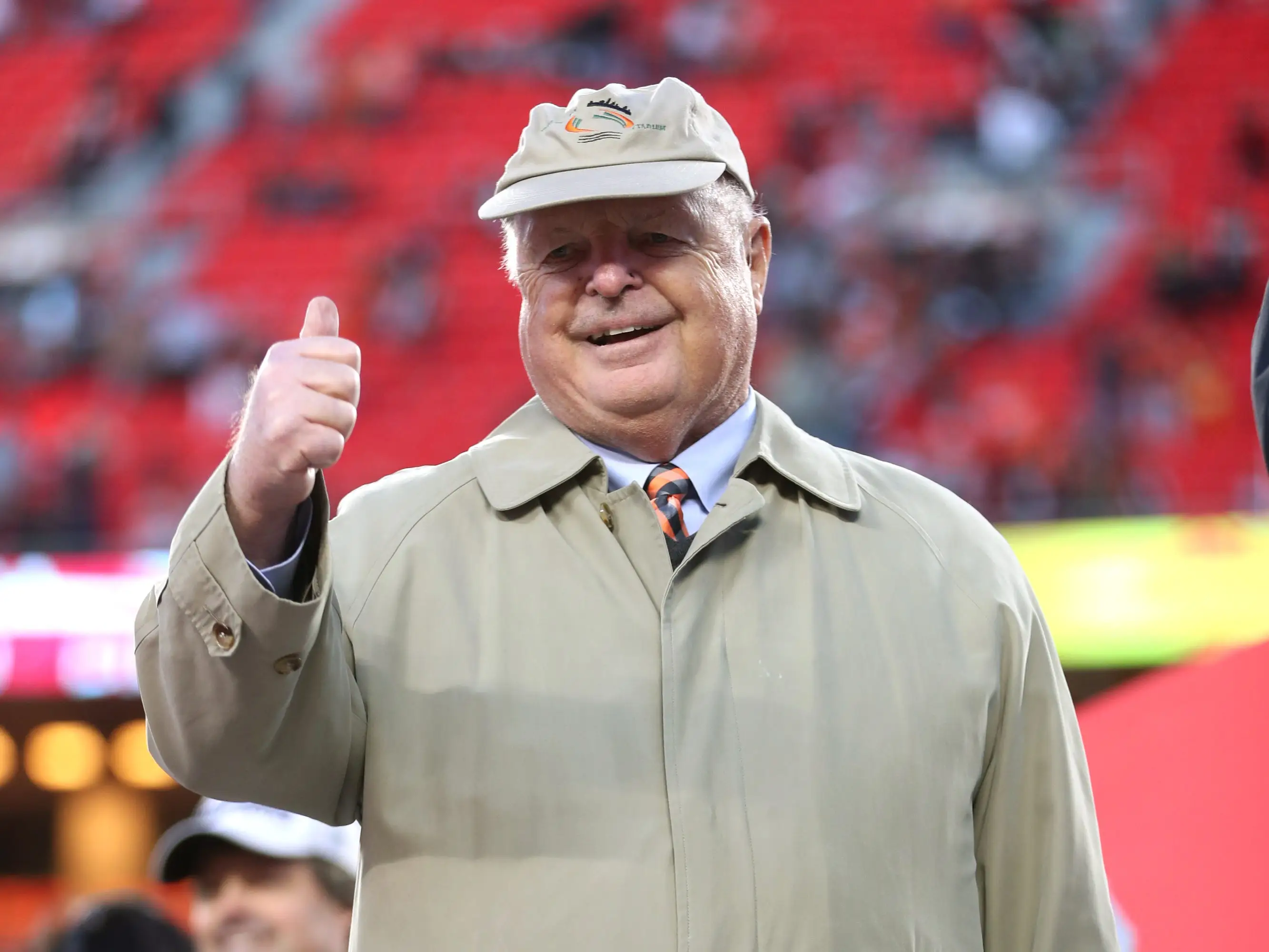 Mike Brown smiled and gave thumbs up after the AFC Championship in January 2022.