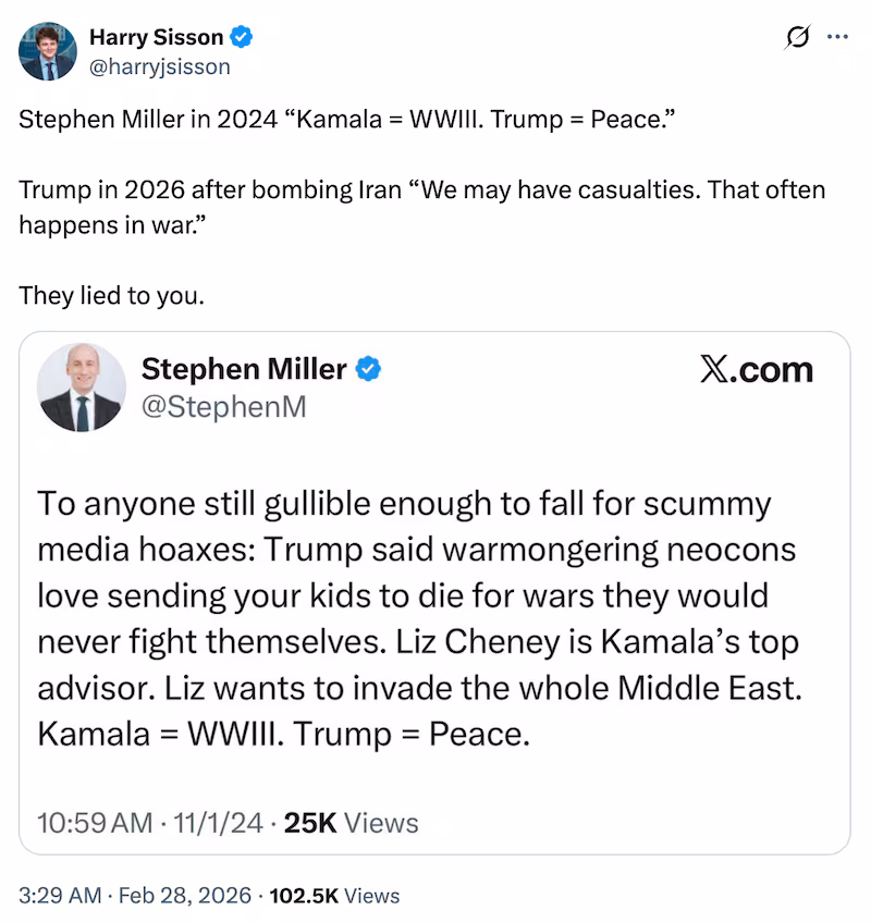Left-wing influencer Harry Sisson was among those mocking Stephen Miller.