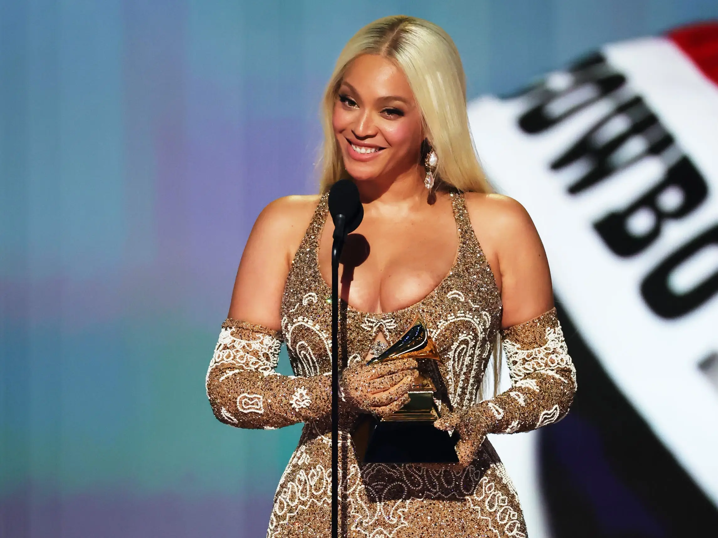 Beyoncé accepted the award for album of the year at the 2025 Grammy Awards.