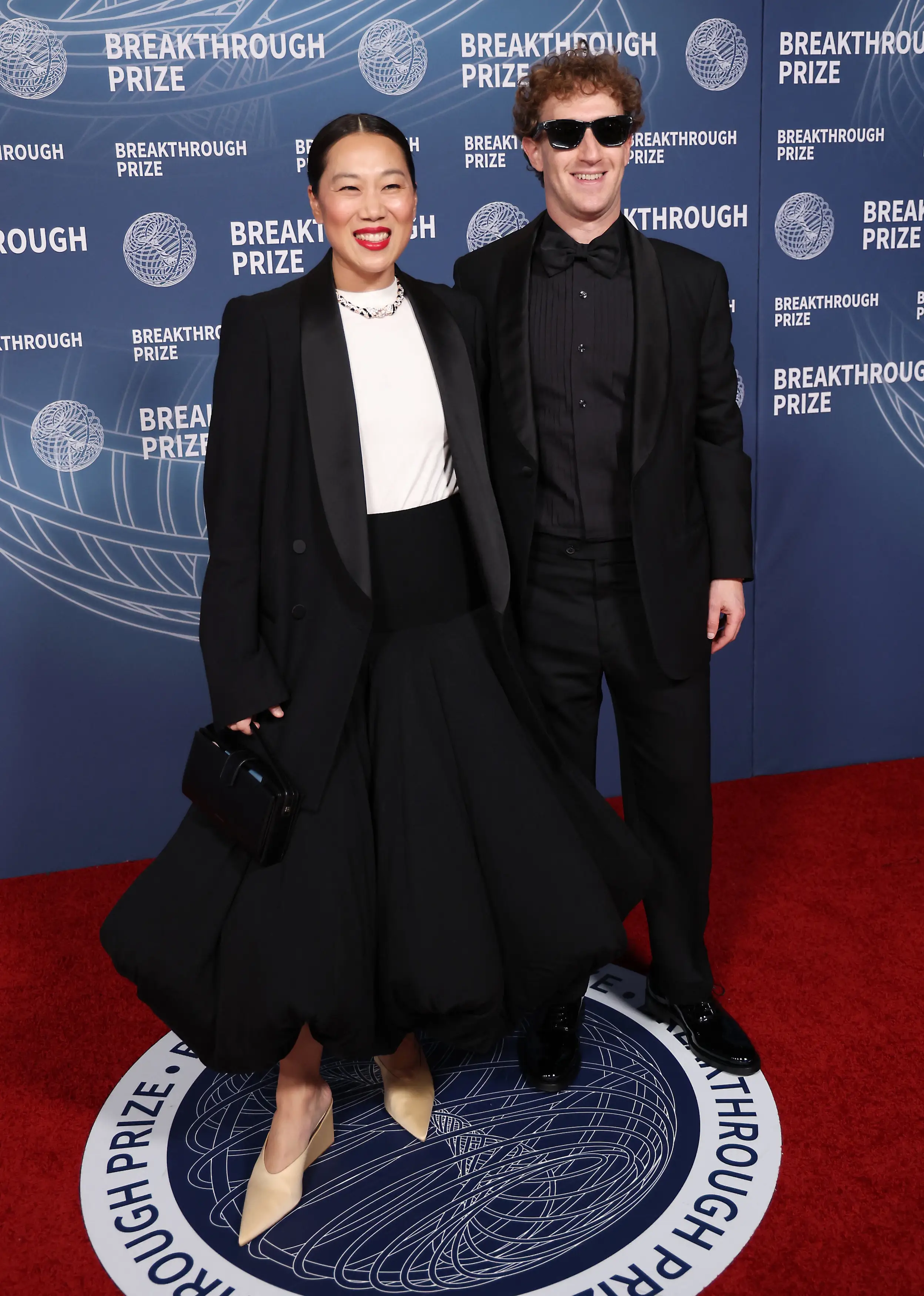 Priscilla Chan and Mark Zuckerberg at the 2025 Breakthrough Prize ceremony in Santa Monica.