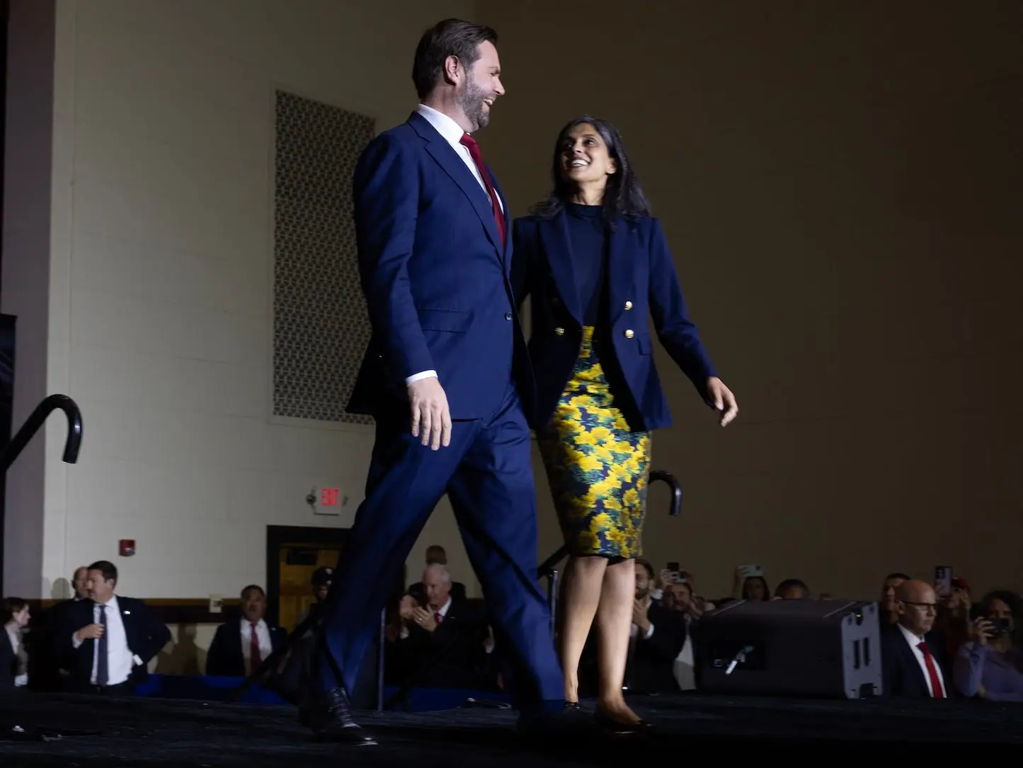 JD Vance and Usha Vance at a rally in October 2024.