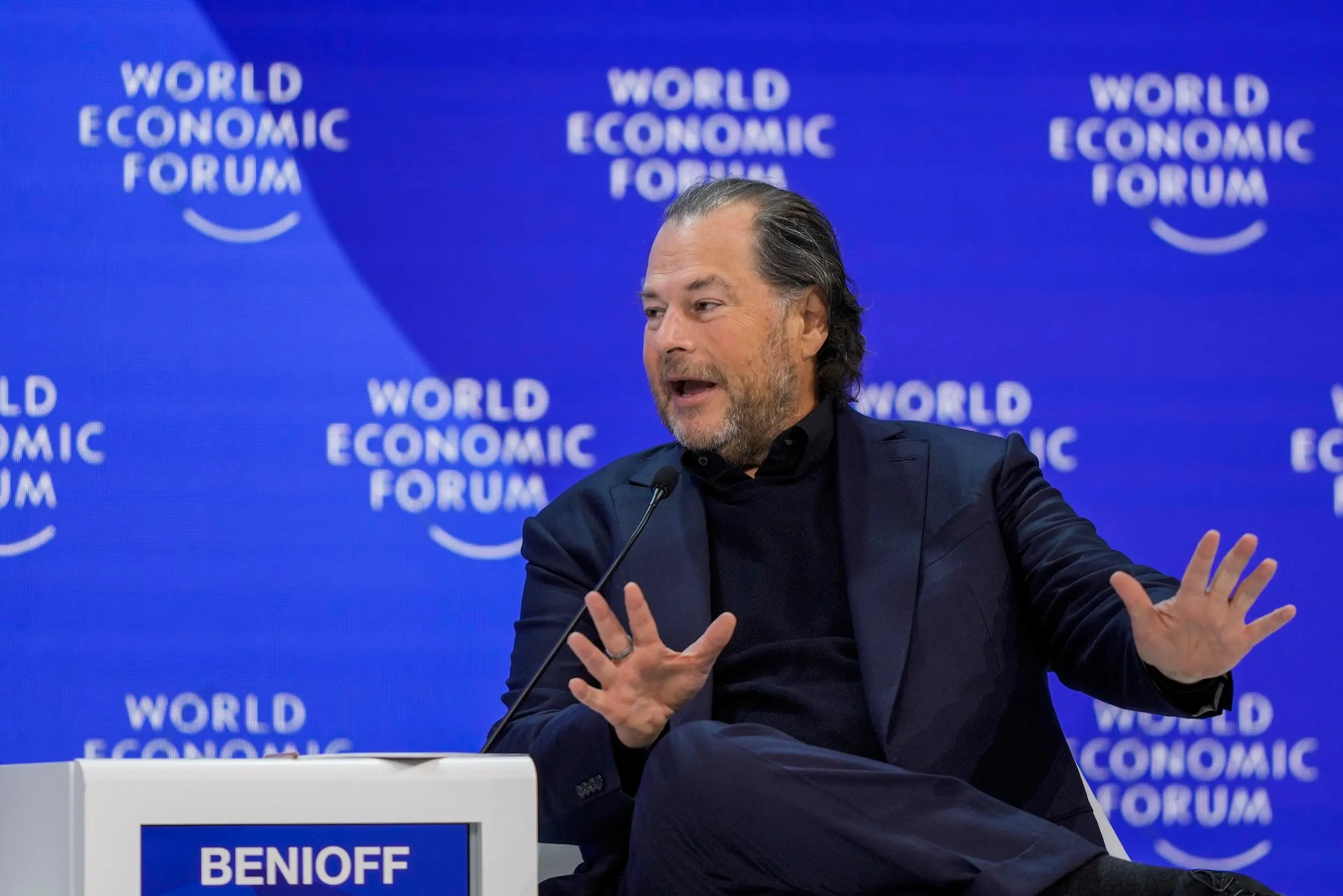 Marc Benioff speaks at the 2024 World Economic Forum in Davos