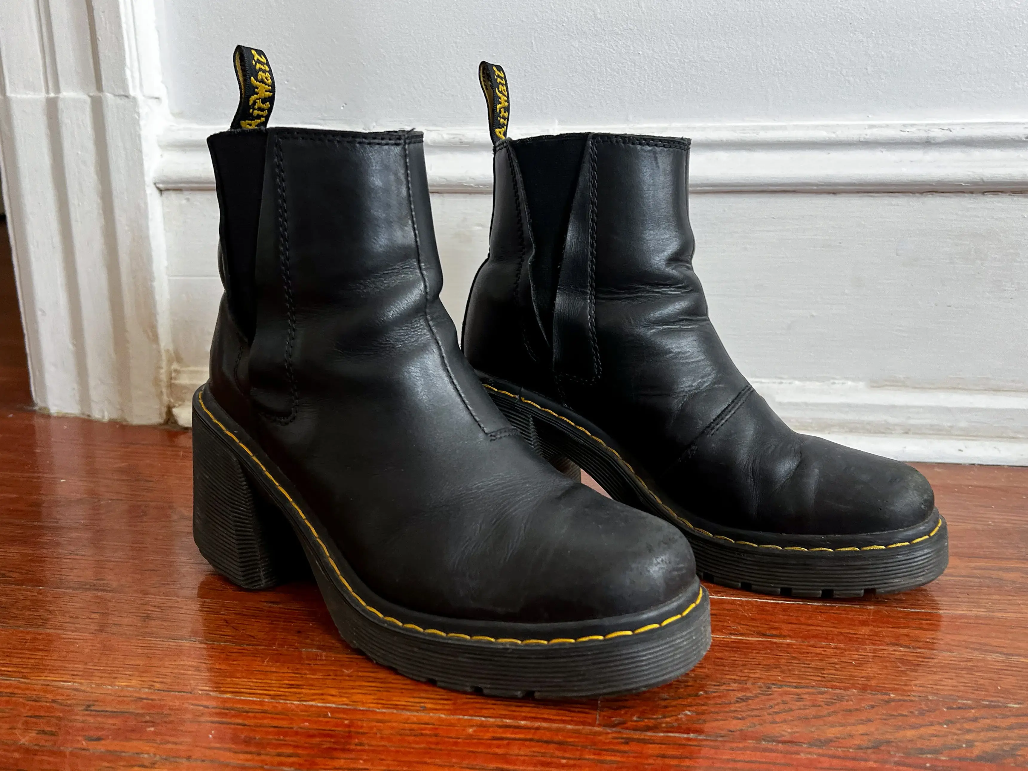 A pair of black combat boots.