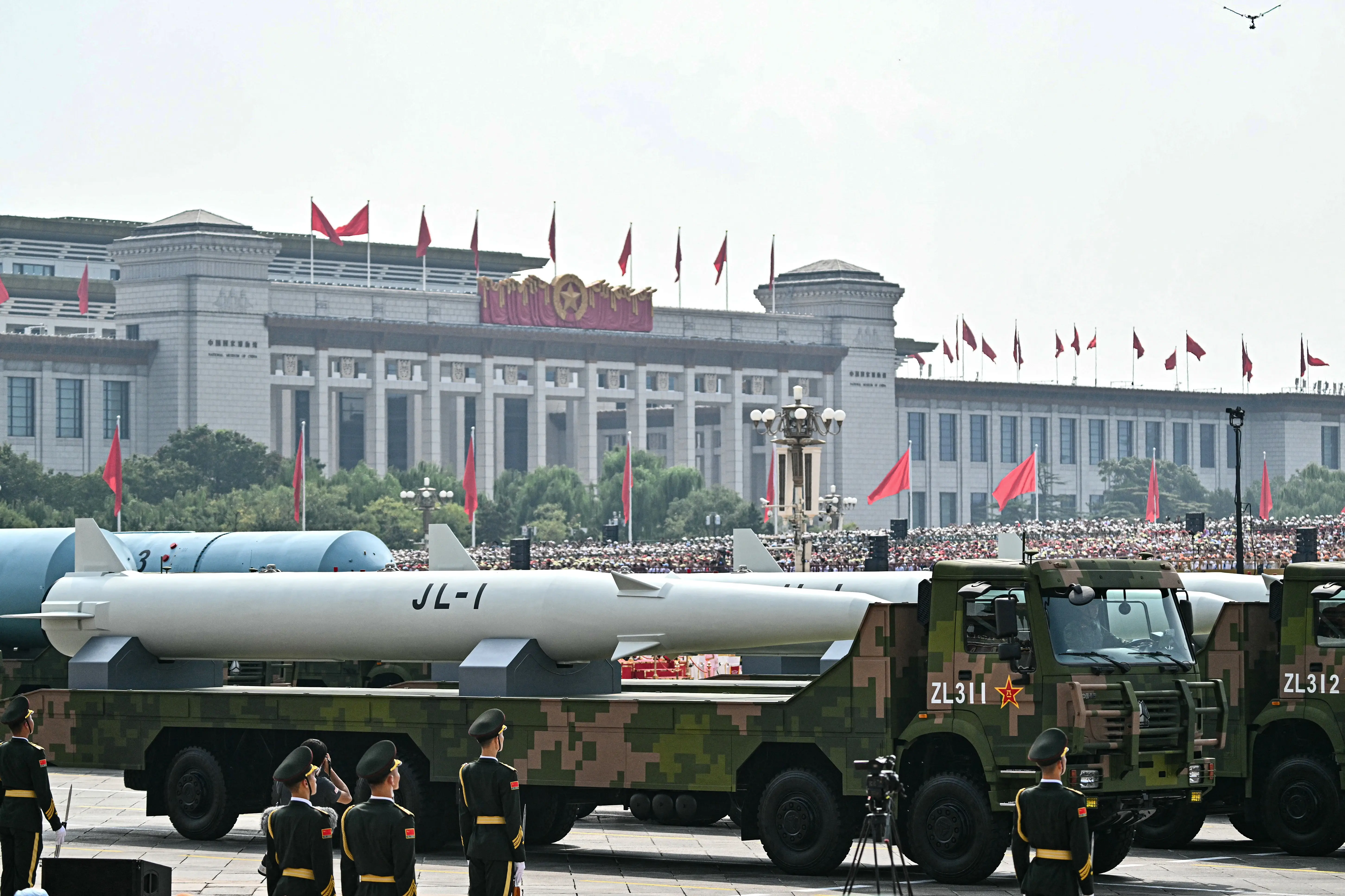 The JL-1 ballistic missile is seen during a military parade marking the 80th anniversary of victory over Japan and the end of World War II, in Beijing's Tiananmen Square on September 3, 2025.