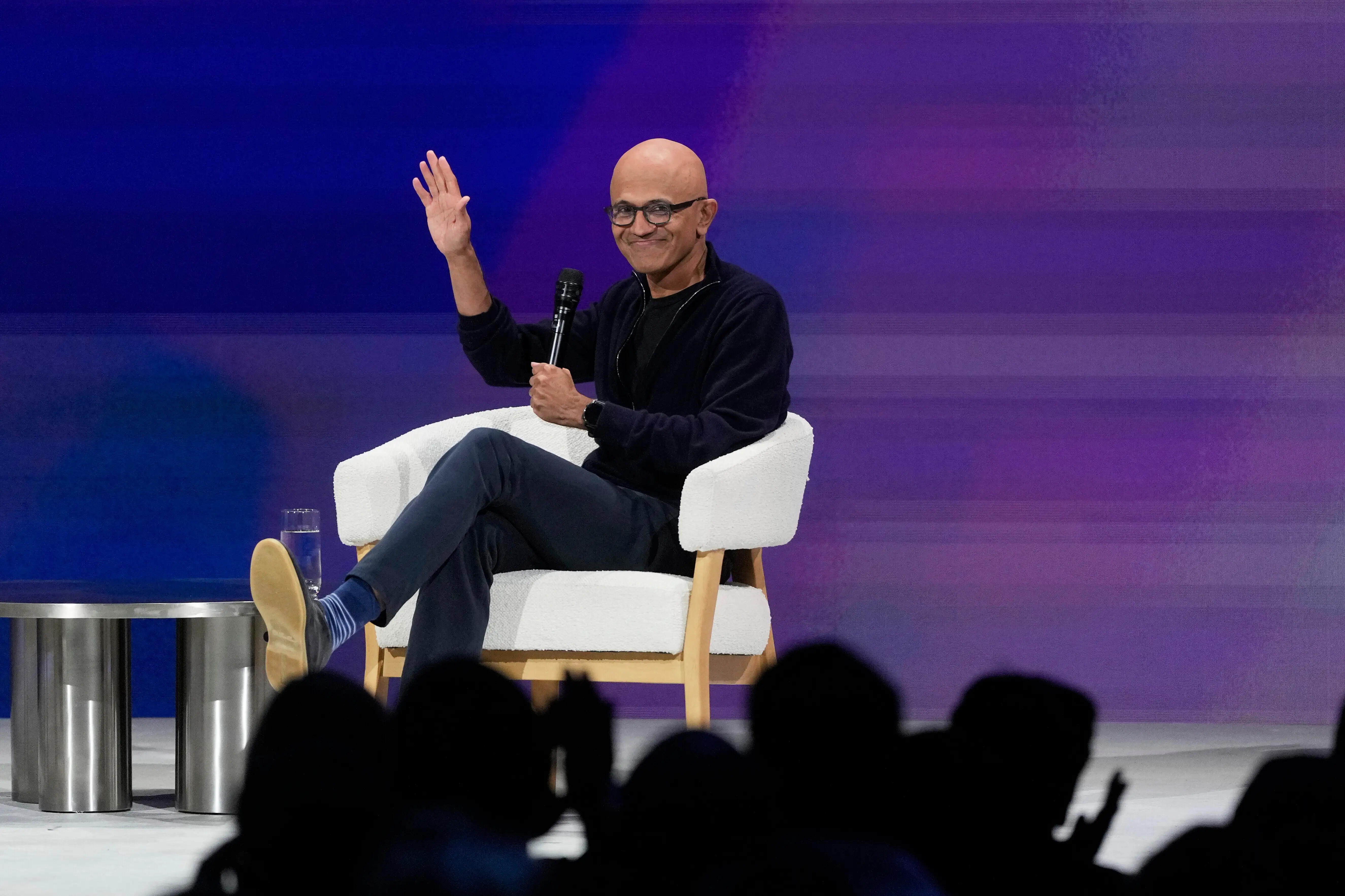 Microsoft CEO Satya Nadella at LlamaCon 2025, an AI developer conference, in Menlo Park, California, on April 29, 2025.