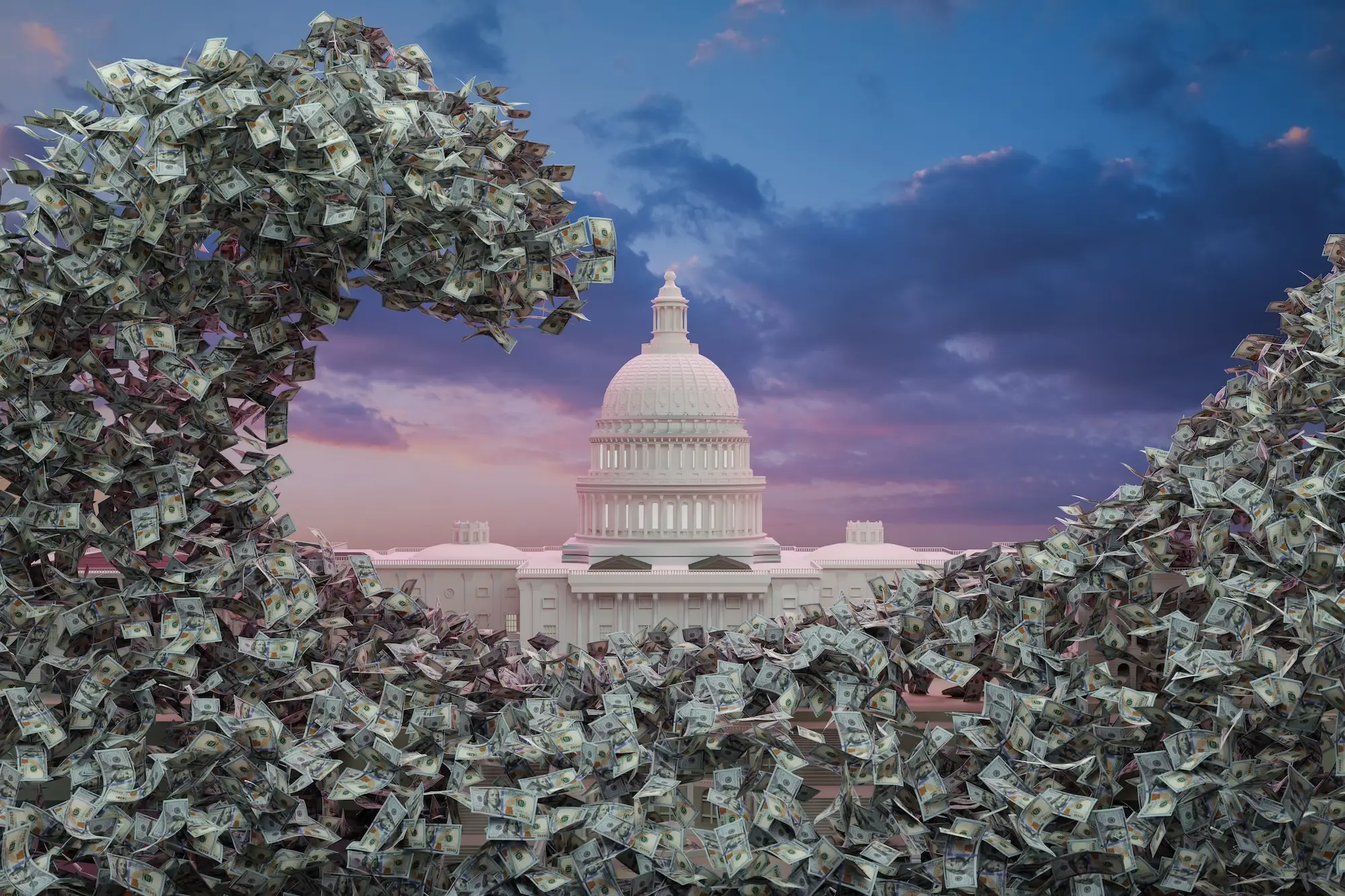 A wave of cash engulfs the US Capitol building