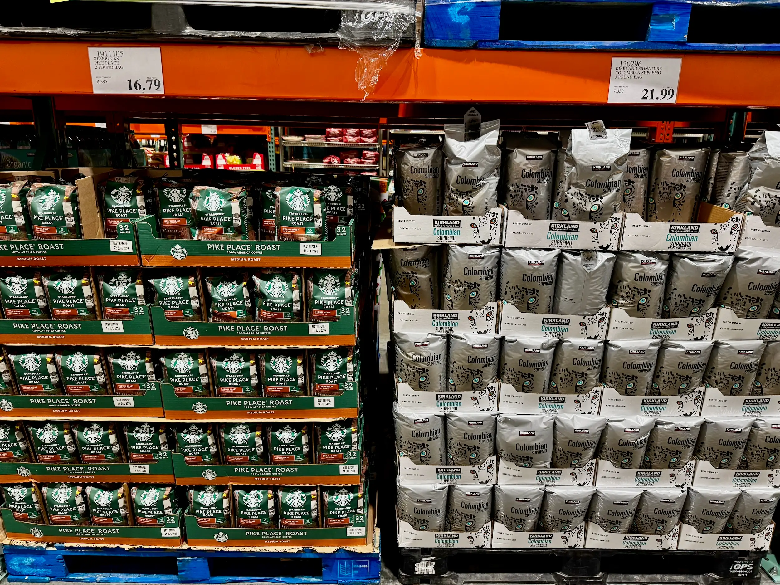 Whole bean coffee for sale at Costco