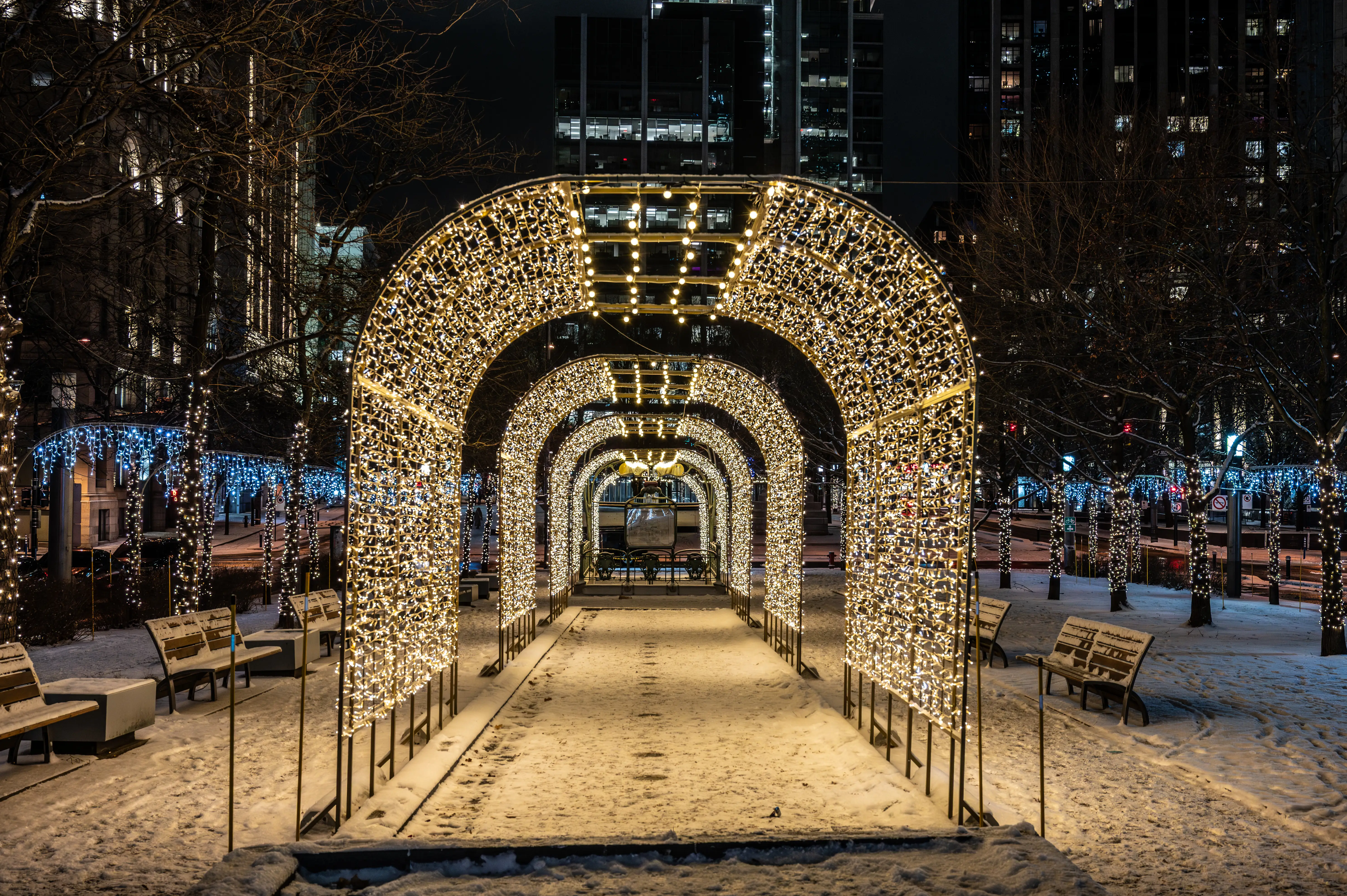 Christmas lights at a Montreal subway station