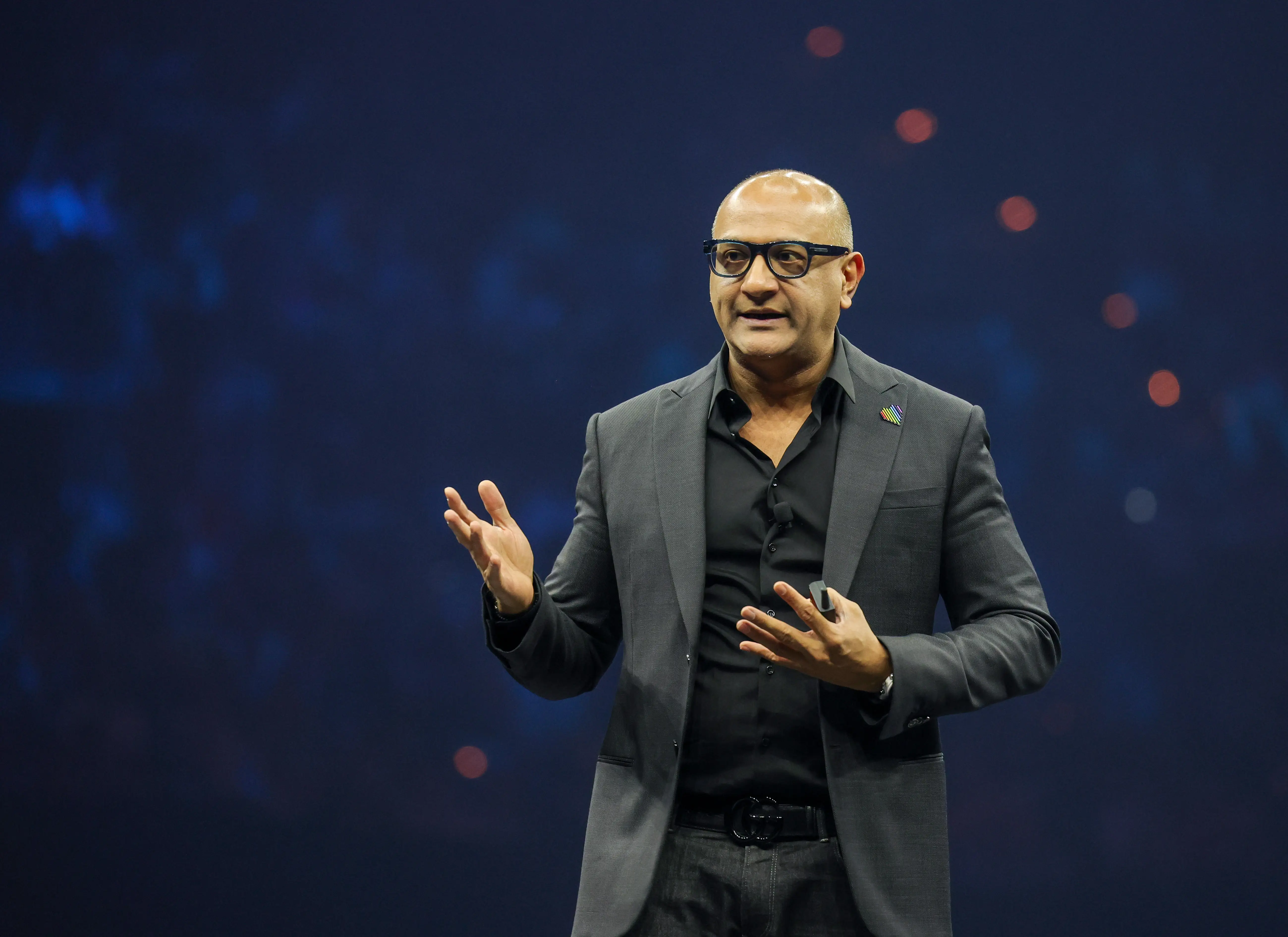 Cisco Executive Vice President and General Manager, Security & Collaboration, Jeetu Patel speaks during a keynote address at Cisco Live! at Michelob ULTRA Arena on June 07, 2023 in Las Vegas, Nevada.